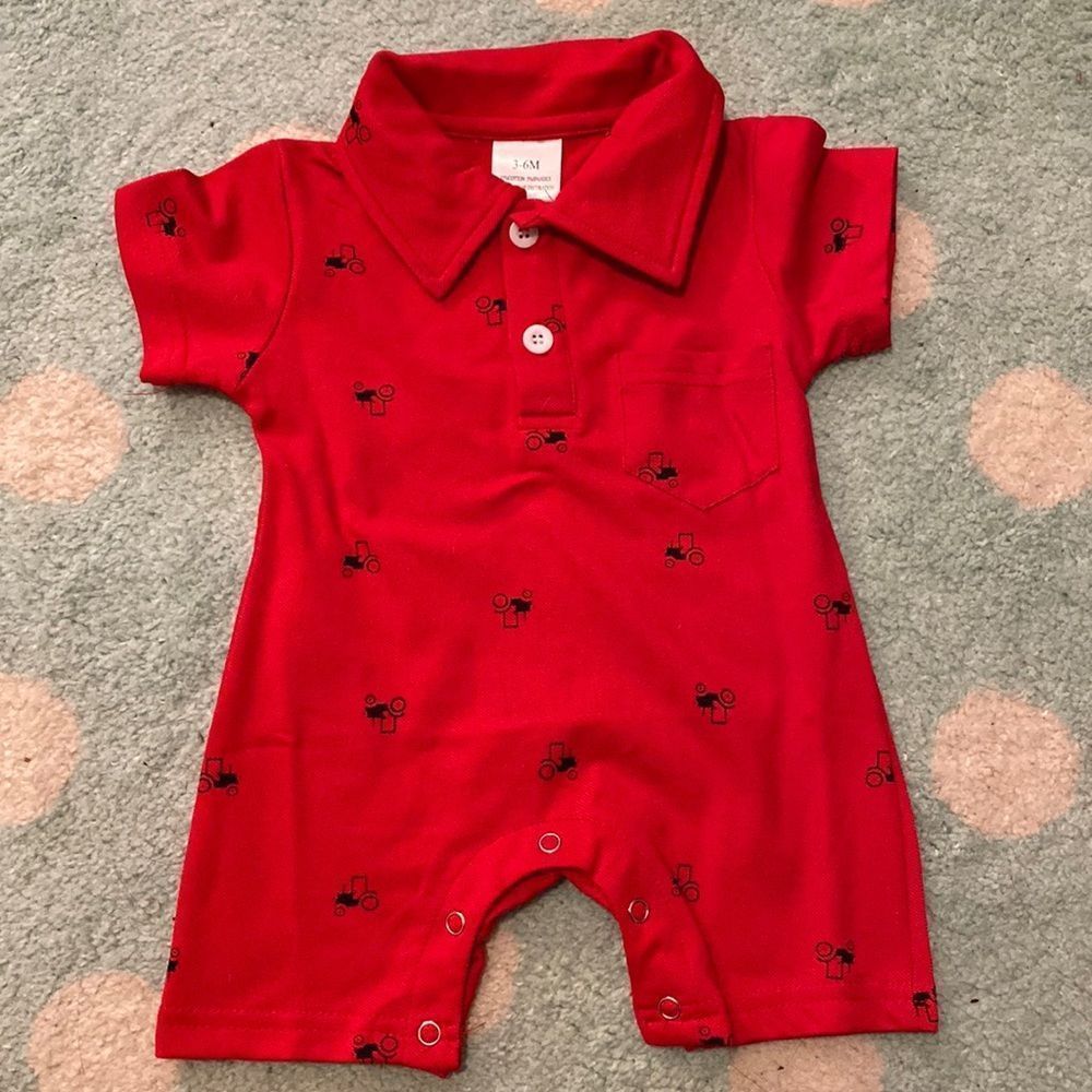NWOT shorts tractor red romper 3-6 month